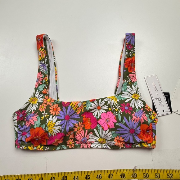 Salt + Cove Juniors' Square-Neck Bralette Bikini Top Green Floral Swimsuit M - Picture 3 of 7